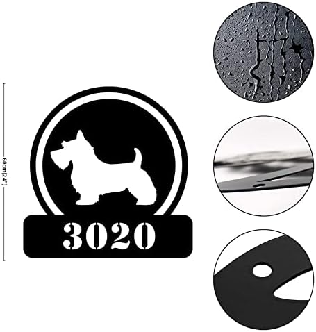 Alioyoit Pet Dog Sign Números de endereço personalizados sinal de metal sinal angustiado a laser decoração de parede