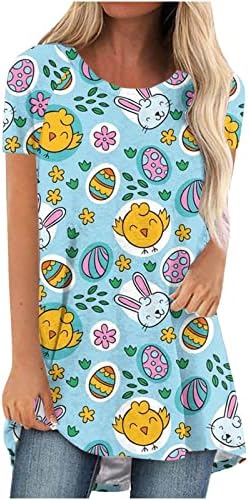 Camisas de ovos de Páscoa para mulheres Summer Summer Casual Crew pescoço de manga curta Túnica de túnica impressa na