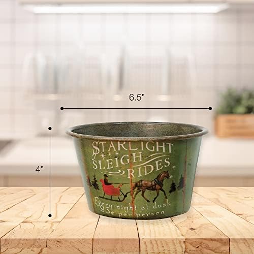 CWI Gifts Starlight Sleigh Rides Vintage Tin Bowl - 6,5 W x 4 H - Decoração da fazenda do país - Tigela decorativa - Tigela -chave