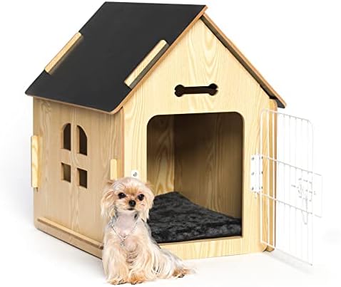 Dog House Indoor Kennel, para cães pequenos ou outros pequenos animais, como gatos e coelhos, destacável de madeira, com aberturas
