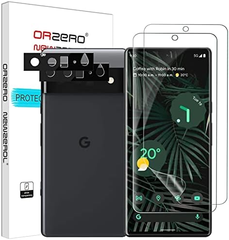 OrZero compatível para Google Pixel 6 Pro, 2 pacote de protetor de tela TPU + 2 protetor de lente de câmeras de vidro de embalagem, qualidade premium de qualidade HD sem bolhas