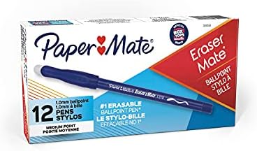 Paper Mate Aroesermate Pen apagável, ponto médio, azul, caixa de 12 e amaciar a caneta apagável, ponto médio, vermelho, caixa de
