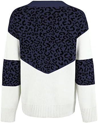 Suéteres de pulôver feminino outono de cor sólida coloração de retalhos de retalhos de leopardo de manga longa sweater de
