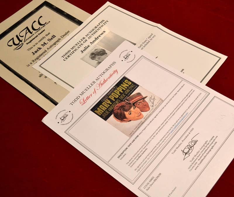 Julie Andrews, Dick Van Dyke assinou o álbum Mary Poppins autografado em quadro, DVD, CoA, UACC