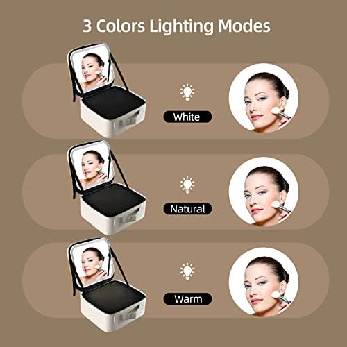 Case cosmética de beleza de viagens de cyhpqy com luz LED de espelho 3 Bolsa de maquiagem ajustável Bolsa de maquiagem