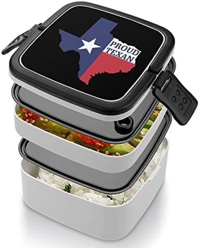 Orgulhoso da caixa de lancheira do Texas, caixa de camada dupla portátil Bento Caixa de grande capacidade Contêiner de alimentos com colher