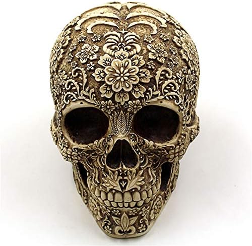 Ujoy Creative Skull Flowers Sculpture 8.1 '' Human Head Stunee estátua de decoração de decoração de Halloween de Halloween