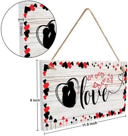Hinnovy Love Wall Pendure Signing, Presente de placas de madeira dos namorados, Decoração da porta da frente impressa em tela