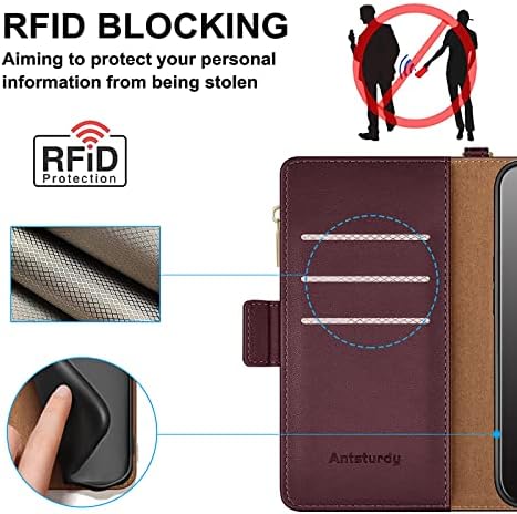 Antsturdy para OnePlus Nord N200 5G 5G Caixa da carteira 【Bloqueio RFID】 【Zipper Poket】 【7 Card Slot】 Pu Couro Flip Magnético
