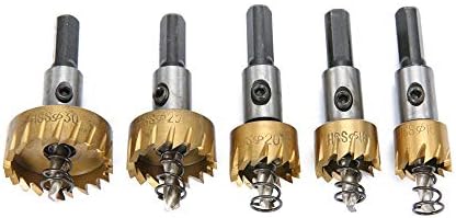 KDAFA HOLE SAW Cutter Drill Bit, 5pcs HSS 6542 Titanium Concled Hole Sawtooth HSS SAW Cutter Drill Bit Set 16/18.5/20/25/30mm