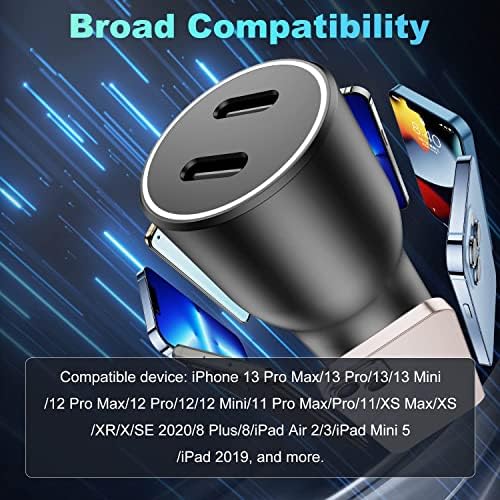 2Pack USB C Carregador de carro rápido, 2 porta Tipo C Adaptador de carregador Fast Charger USB Carregamento rápido para iPhone 14/14Pro/13/13 Pro Max/12 mini/11 Pro/X/Xr/iPad Pro