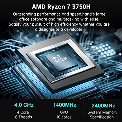 Kamrui AMD Ryzen 7 3750H Mini PC, Windows 11 Pro 16 GB RAM 512 GB SSD Micro Desktop Computers, Radeon RX Vega 10 Graphics, DP 4K Screen dual, pequeno fator de forma para escritório, edição de vídeo, jogo de luz