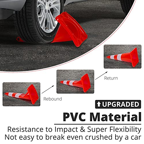 10 cones de tráfego de embalagem, 28 polegadas de segurança de segurança de PVC com colares de colares refletivos Cones de construção de cones para estacionamento, controle de tráfego, treinamento de condução