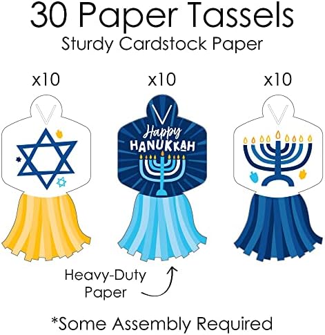 Big Dot of Happiness Hanukkah Menorah - 90 Links de cadeia e 30 Tassels de papel Kit de decoração - Chanukah Holiday Party Paper