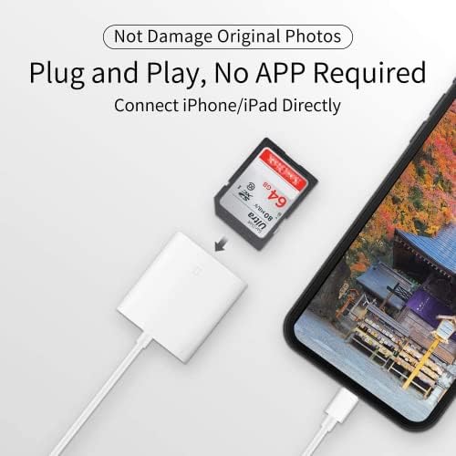 [Apple MFI Certified] SD Card Reader para iPhone/iPad, conversor do adaptador de câmera Lightning to SD Câmera para iPhone 13/12/11/x/xs/xr/8/7