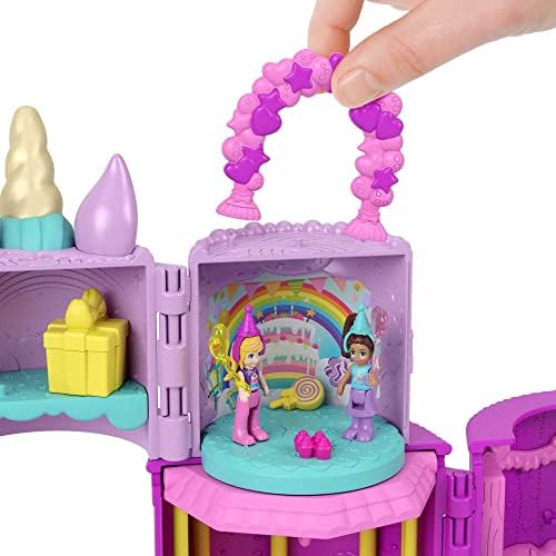 Pollo Pocket 2-em-1 Unicorn Toy Playset, Spin 'N Surprise Birthday com Micro Polly & Lila Dolls, além de 25 acessórios