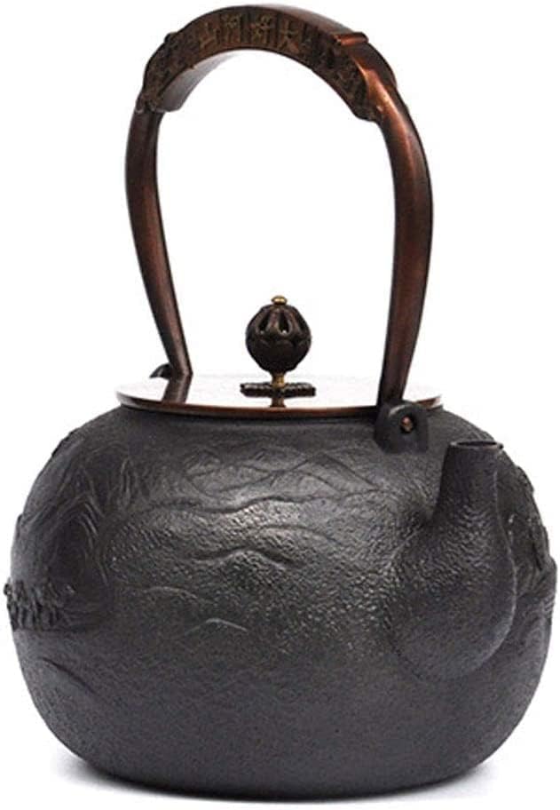Cerâmica de bule de chá 1200 ml chaleira de belisco de ferro fundido com alça de cobre, ferro fundido durável com um