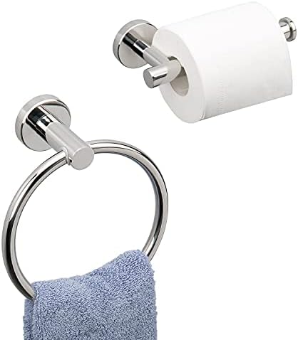 Anel de toalha redonda e toalheiro de rolo Winmien, suporte de parede para suporte de toalheiro de banho ， Hardware do banheiro SU 304 Conjunto de duas peças de aço inoxidável