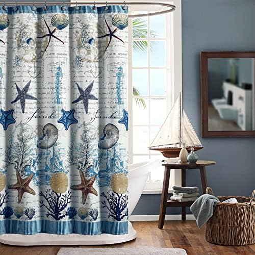 DS Banho sob o mar Blue Seashell Polyester Fabric Cretans para o banheiro, cortina de banho à prova d'água impressa