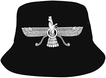 Farvahar símbolo persa bucket chapéu de viagem praia chapéu de sol ao ar livre tampa unissex chapé de balde preto