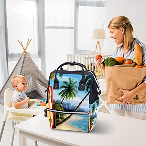 Palm Tree Surfboard Freia Tote Bags Backpack Mumming Mochila de grande capacidade Bolsa de enfermagem Bolsa de viagem para cuidados com o bebê
