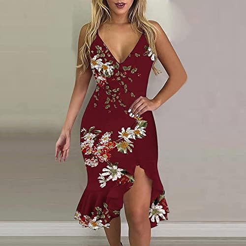 Vestidos de festa eoping para mulheres 2023 elegante vestido de fenda lateral sexy Fashion Fashion Print Floral V Dress Spaghetti Strap