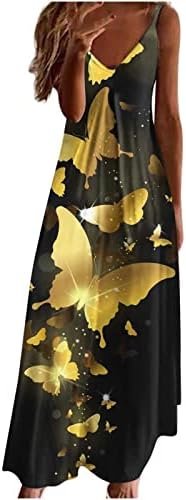 Vestido maxi de borboleta feminina Vestido maxi Vestidos de pulseira de espaghetti de pescoço de pescoço