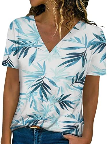 Camisas para mulheres Trendy 2023 Casual Casual Impresso T Camisetas Camisetas curtas Tampas de Túdos de Verão de Golago V de Gola