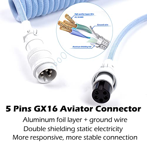Geeksocial High Sensitive sensível enrolado 6ft Tipo C Cabo USB pintado GX16 Aviator Connector Paracord de manga