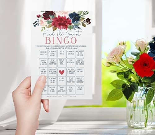 Seu evento principal imprime a Borgonha Floral encontre o jogo de bingo convidado para chuveiro de noiva, chá de bebê e festas