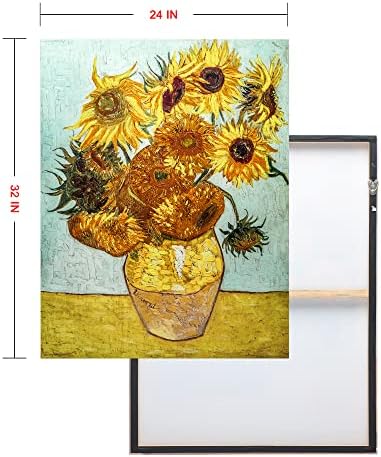Artbyhannah Vincent Van Gogh Pintura a óleo de girassóis - 24x32 polegadas artesanais com qualidade de arte impressão de belas artes, réplica de artista famosa para decoração de casa ou escritório