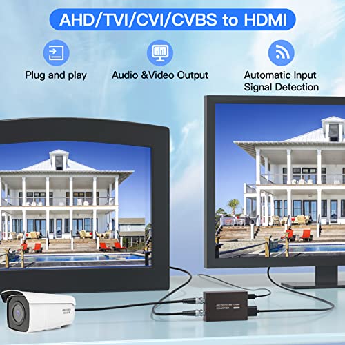 Conversor CVI/TVI/AHD para HDMI, Full HD 4K 720P/1080P/3MP/4MP/5MP/8MP AHD/TVI/CVI para adaptador HDMI, sinal de vídeo BNC para exibir no monitor/HDTV com entrada de HDMI