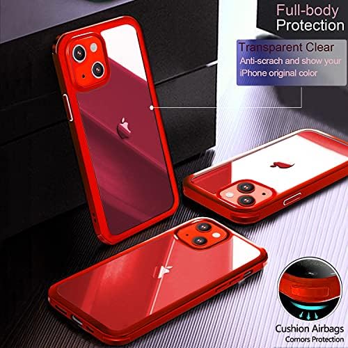 Ubunu iphone 13 estojo com protetor de tela [vidro de temperatura dura 9H embutida], para magsafe clear camada dupla 360 proteção corporal inteira para homens mulheres iphone 13 capa de telefone protetora 6,1 polegadas, vermelho