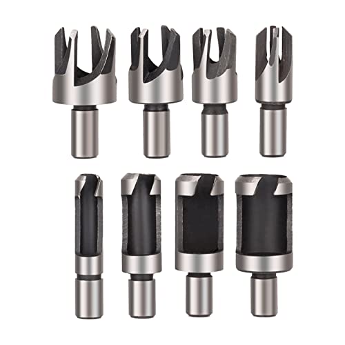 Dophee 8pcs Wood Plug Cutter Drill Bit Bit, reto e cônico Taper 1/4 3/8 1/2 5/8 Ferramenta de cortiça Faca de broca de cortiça para madeira