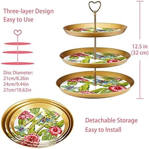 Stands de bolo Conjunto de 3, folhas tropicais Flores Flores Butterfly Pedestal Display Table Sobremsert Stand para Celebração do