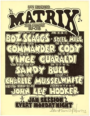 Matrix San Francisco 1970 Handbill Mark Behrens assinou John Lee Hooker Commander Cody Box Scaggs