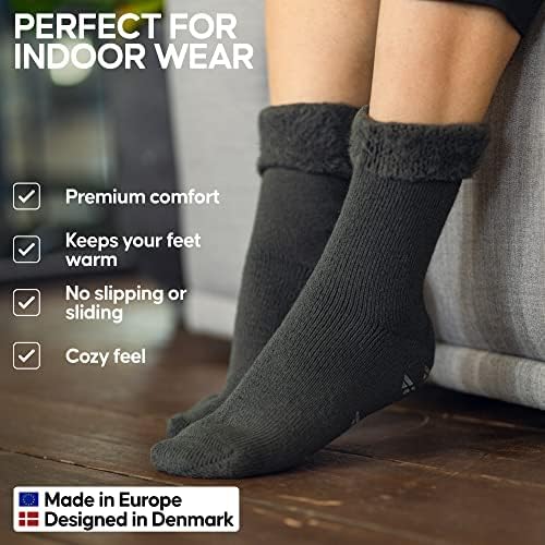 Meias térmicas moles de resistência dinamarquesa com punho sem deslizamento, meias quentes forradas com lã, 2 pacote