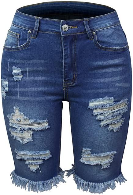 QUGUANDZ Mulheres leopardas desgastadas rasgadas de joelho de jeans de jeans de verão alta cintura alta