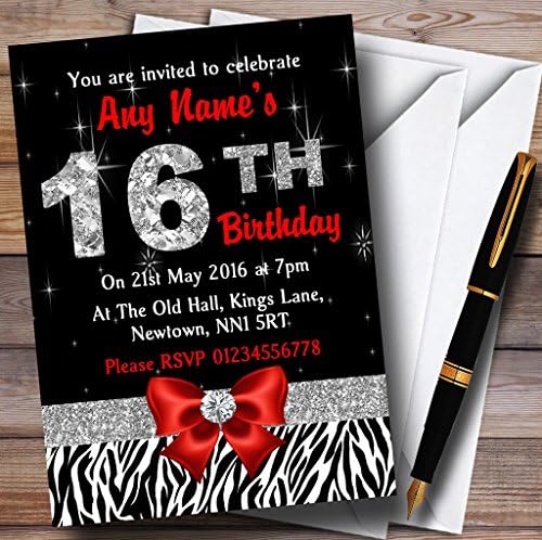 Red Diamond e Zebra Print 16th Birthday Party Convites personalizados