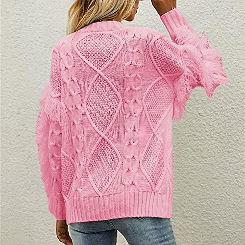 Qxdldht suéter feminino de pescoço redondo de malha sólida cor de manga comprida com mangas compridas pulôver sherpa