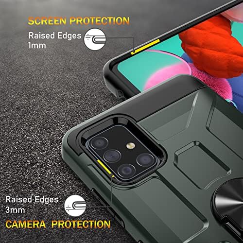 Caixa Galaxy A51, caixa do Galaxy A51 5G com protetor de tela de vidro de 3x temperado, anel embutido Kickstand e Magnetic Car