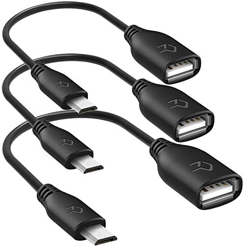 Rankie Micro USB para USB 2.0 Adaptador, cabo de conversor on-the-go, 3-pacote, preto