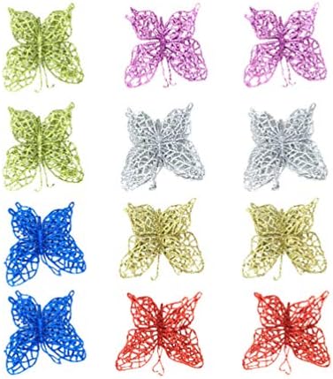 AMOSFUN 12pcs Ornamentos de borboleta pendurados Simulação Butterfly penduram pingentes de Natal Ornamentos de árvore de Natal para