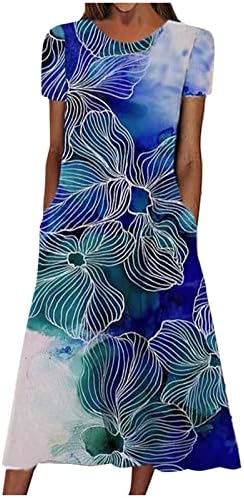 Vestidos de primavera HGCCGDU para mulheres 2023 verão de verão de manga curta estampa floral casual vestido de convidado de casamento com bolsos