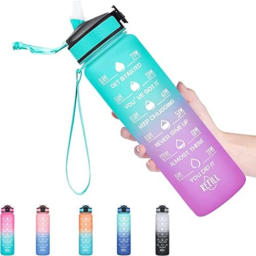 Botão de água de 32 onças, BPA livre, durável, à prova de vazamentos, marcador motivacional e de tempo, cor personalizada,