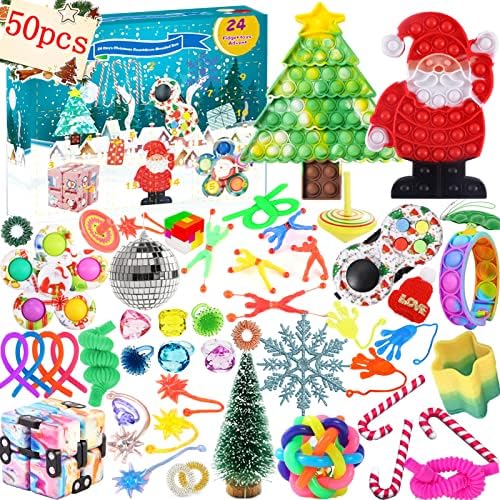 Fidget Advent Calendars 2022 Toy for Kid, 24 dias de Natal Countdown Calendário Sensorial Push Pop-on-It Packs Surpree