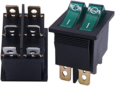 Bkuane 2pcs AC 250V/16A, 125V/20A Green e Green Button com luz liga/desliga DPDT 6 pinos 2 Posição Mini Rocker Rocker Switches