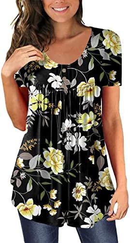 Túdos de túnica de impressão floral para mulheres solteiras de barriga de barriga camisas de gordura de verão Botão de manga curta casual para o pescoço da blusa