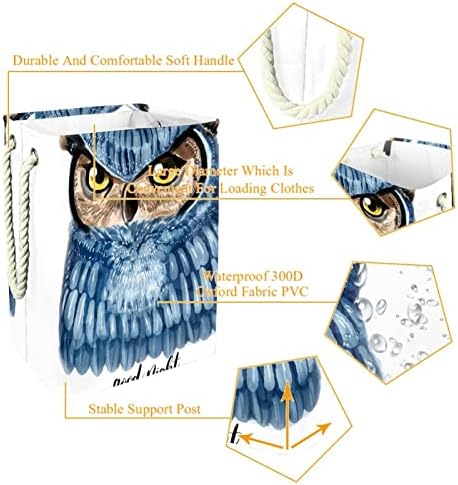 Indomer desenhado a mão de coruja azul grande cesto de roupa prejudicável a água para roupas de roupas de roupas para roupas