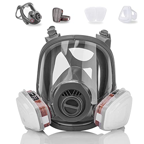 FNWD Máscara facial completa reutilizável com filtro de ar de carbono ativado, proteger contra gás, tinta, poeira, produtos